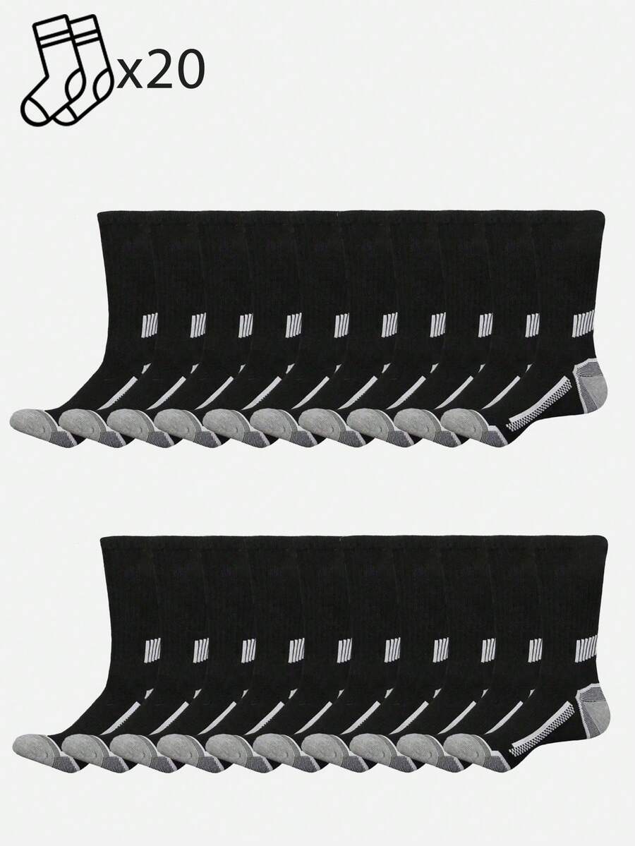 Athletic Sock Cushion - 20 Pairs Mens Striped Cushioned Athletic