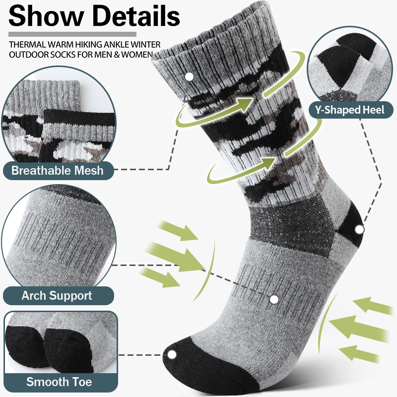 4Pairs Thick Gray Camouflage S - Wool Hiking Sock ulasan dan harga