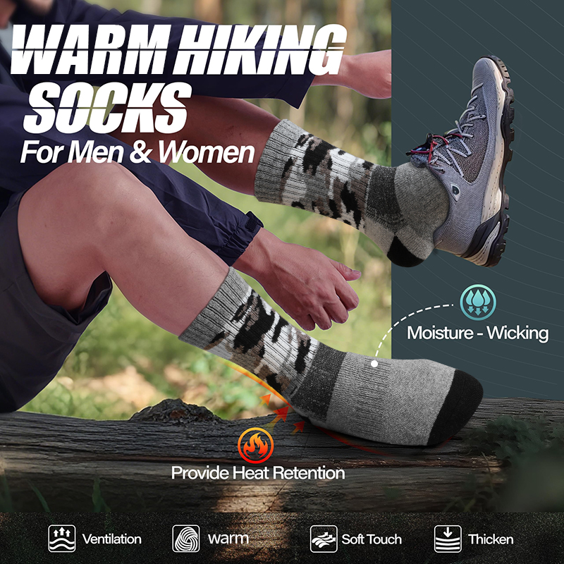 4Pairs Thick Gray Camouflage S - Wool Hiking Sock ulasan dan harga