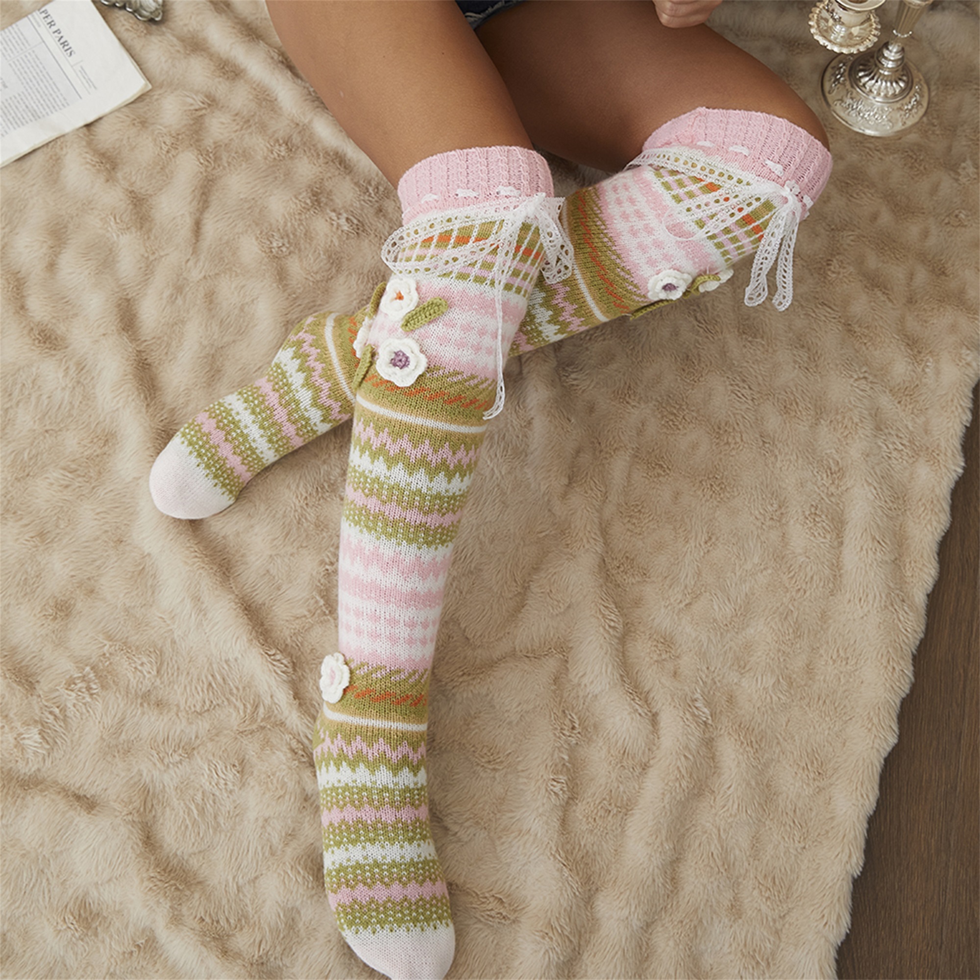 Elegant Crochet Lace Thigh Hig - Silk Sock Bamboo ulasan dan harga