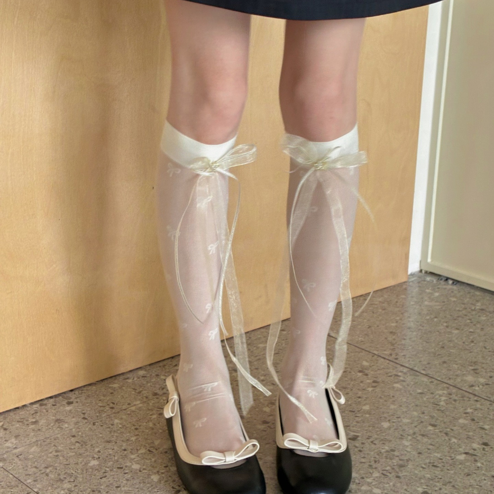 Sweet Bow Lace Sunscreen Calf  - Silk Sock Bamboo ulasan dan harga