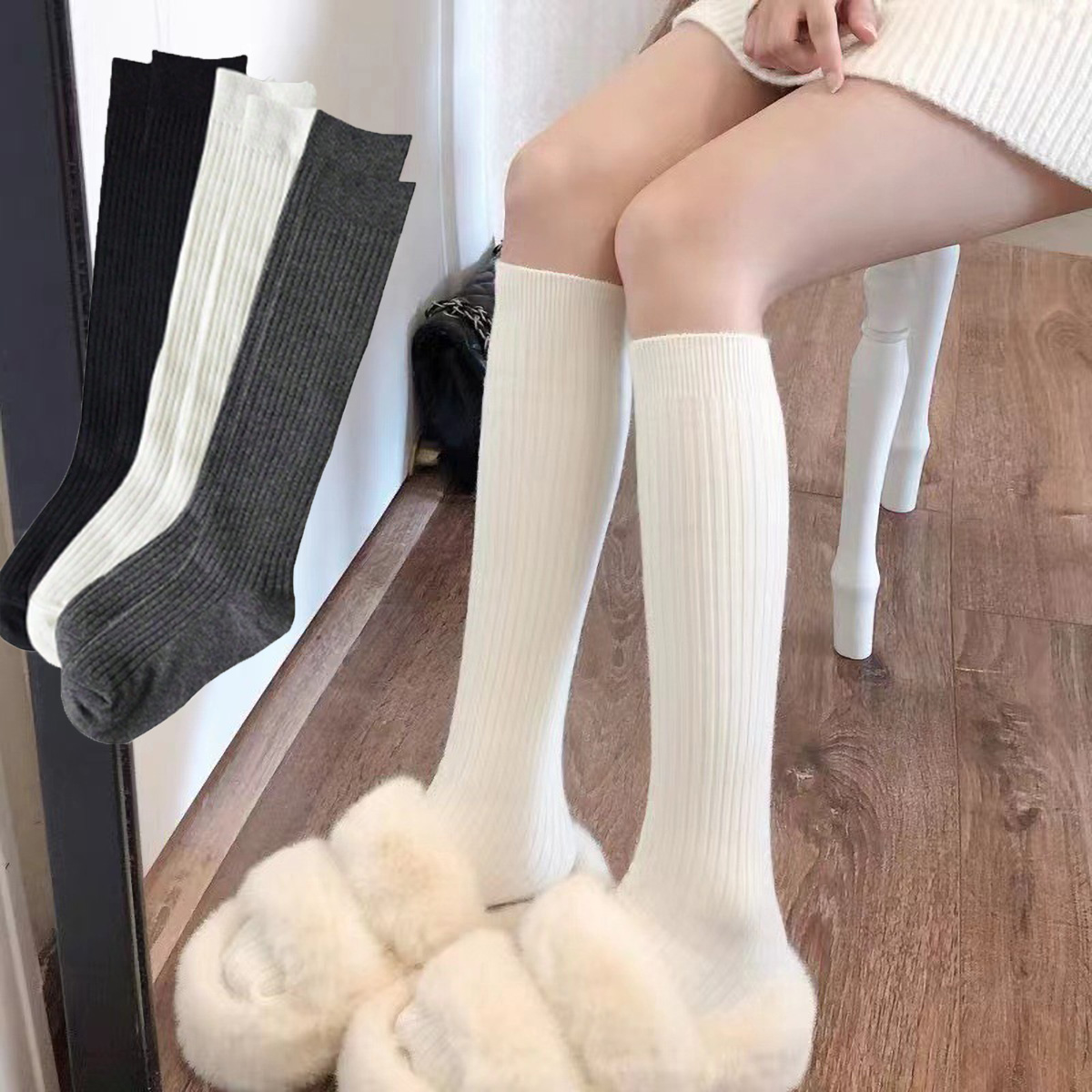 1 Pair Women's Black & White & - Boot Sock Slouchy ulasan dan harga