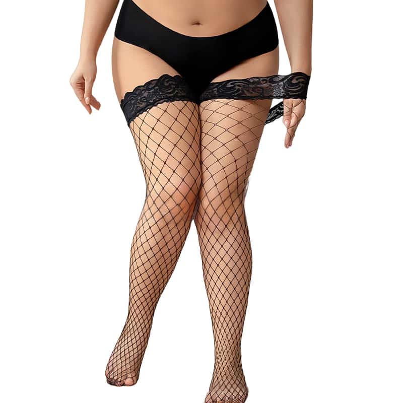 FREEAUCE Plus Size Hollow Mesh - Thigh High Sock Stay Up ulasan dan harga